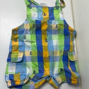 Absorba Baby Boys Plaid Sailboat Romper Overalls Blue Green 12M